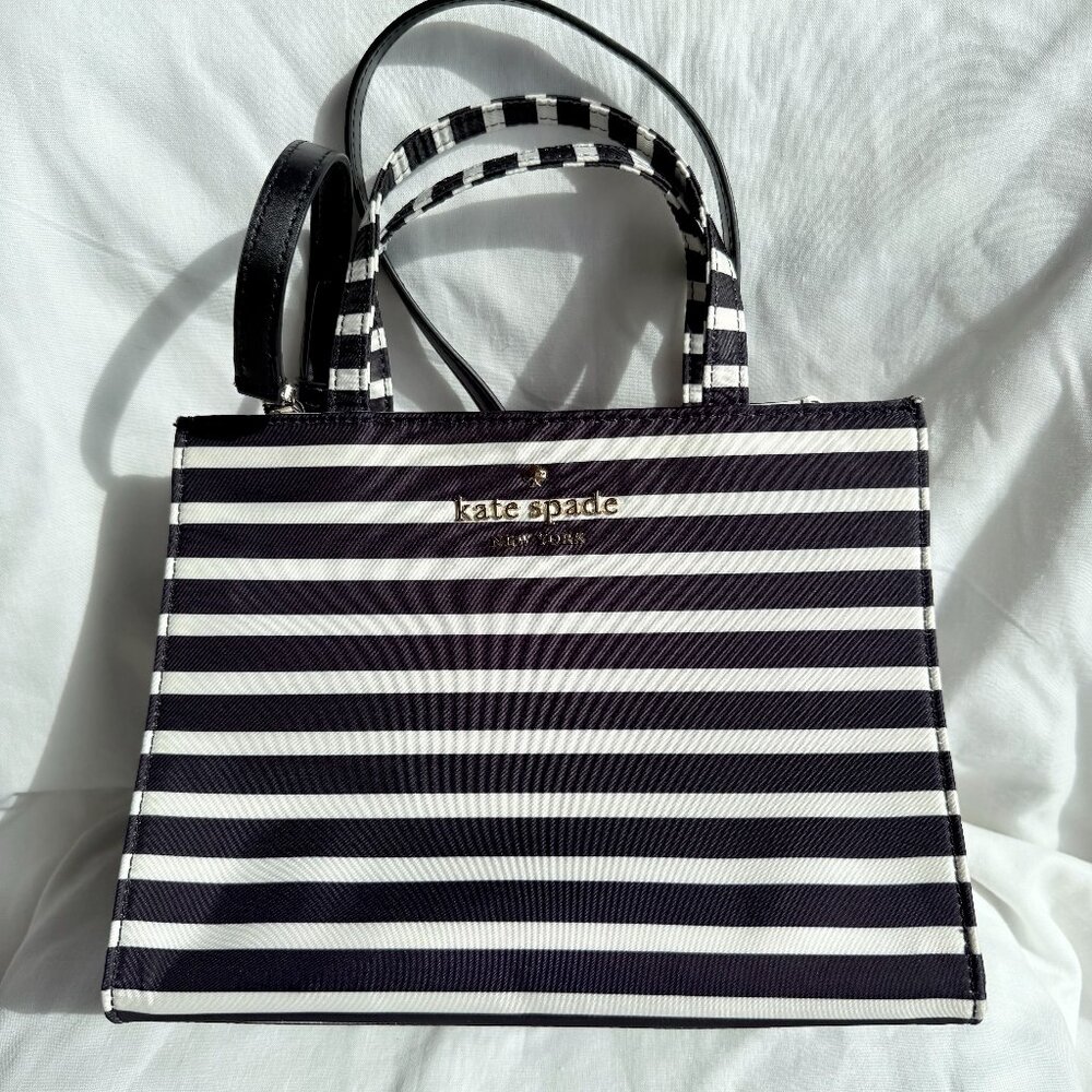 New Kate Spade Black and White Striped Crossbody Bag